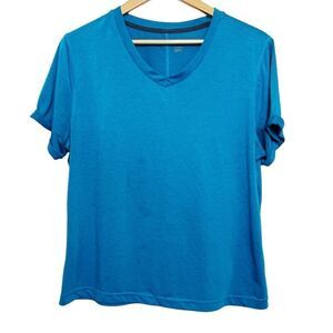 Athletic Cuffed Short Sleeve Workout Shirt Blue Size XL